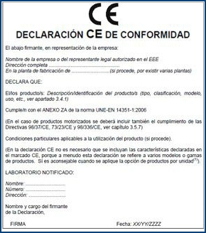 Imagen de la declaración CE de conformidad