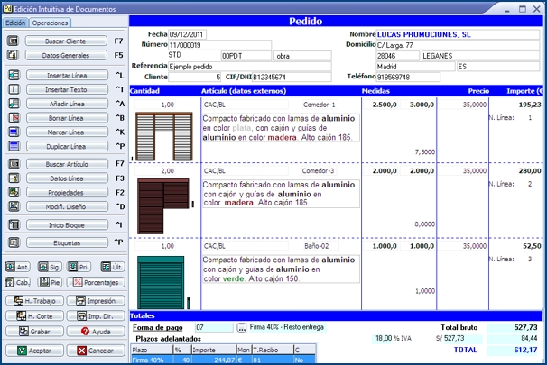 Imagen de la Edición Intuitiva de Documentos de InGnio para Persianas