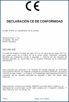 Imagen de la declaración CE de conformidad